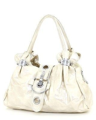 Pearl Beige Faux Leather Large Hobo Handbag with Silver Hardware For 
