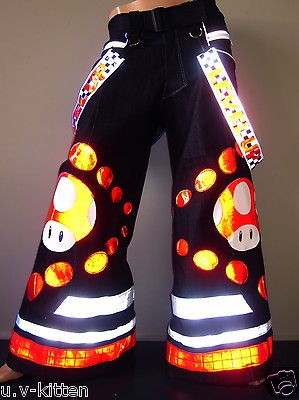   Red Mushroom Phat pants rave reflective Uv neon dance raver club wear