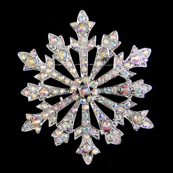 Christmas Snowflake Brooch Pin Clear AB Rhinestone Crystal Pendant 