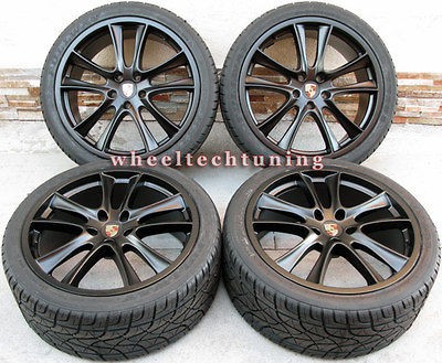 22 PORSCHE CAYENNE GTS STYLE WHEEL AND TIRE PACKAGE   BLACK WHEELS 