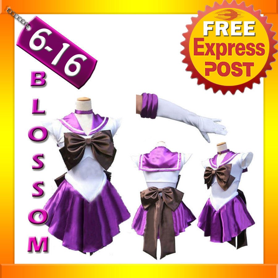 G32 Sailor Moon Purple Saturn Costume Cosplay Uniform Fancy Dress 