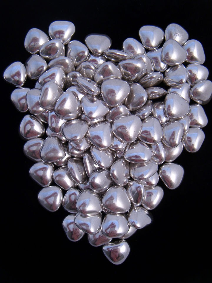 200 silver heart shaped wedding favour sweets dragees time left