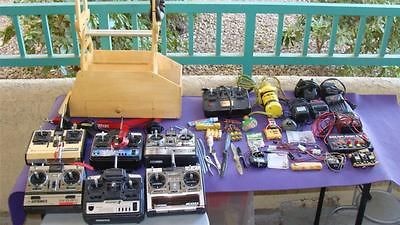 Big LOT of Vintage Remote Control Airplane Stand,Remotes, Parts, and 