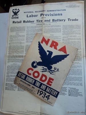 1934 NRA CODE Window Card Poster Service Station Sign Retail Rubber 