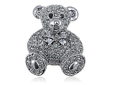 Swarovski Crystal Elements Gunmetal Smokey Grey Teddy Bear Fashion Pin 