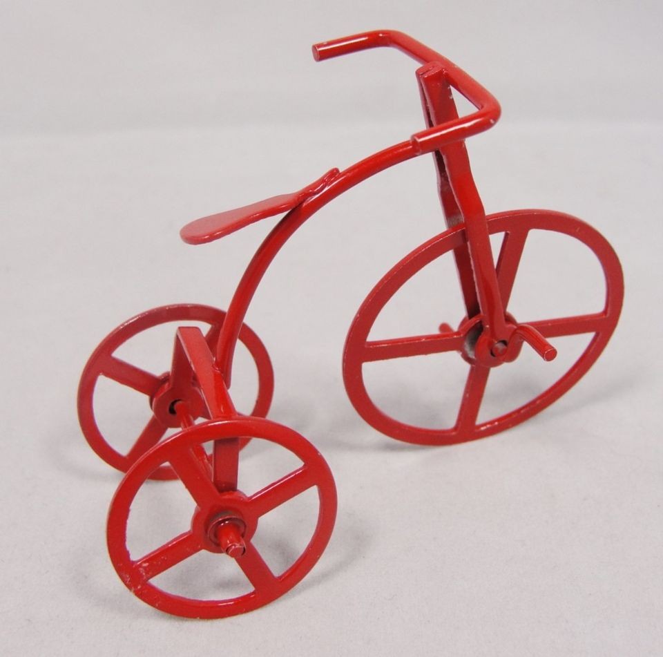   Red Enamel Metal High Wheel Bicycle Tricycle Xmas Ornament or Figurine