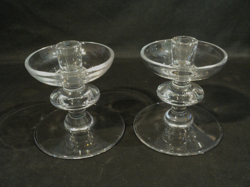 GORGEOUS PAIR VAL ST. LAMBERT CLEAR CRYSTAL STATE CANDLEHOLDERS 