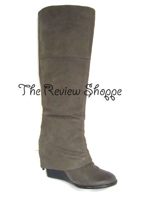 Vince Camuto Abril Silk Goat Leather Covered Knee Boots Granite Taupe 