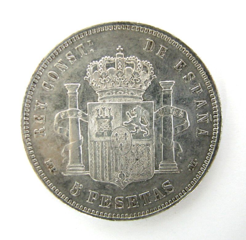 Spain Silver Coin 5 Pesetas 1888 Alfonso XIII 16