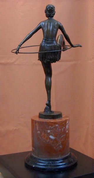 1920s Signed Art Deco Hula Hoop Lady Bronze Statue Sculpture GIFT
