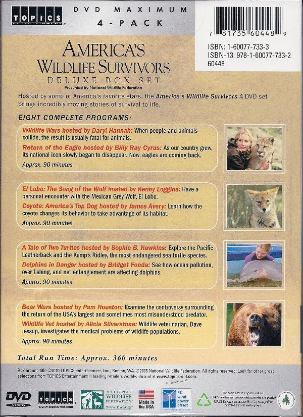 Americas Wildlife Survivors 4 DVDs Deluxe Box Gift Set 781735603000 