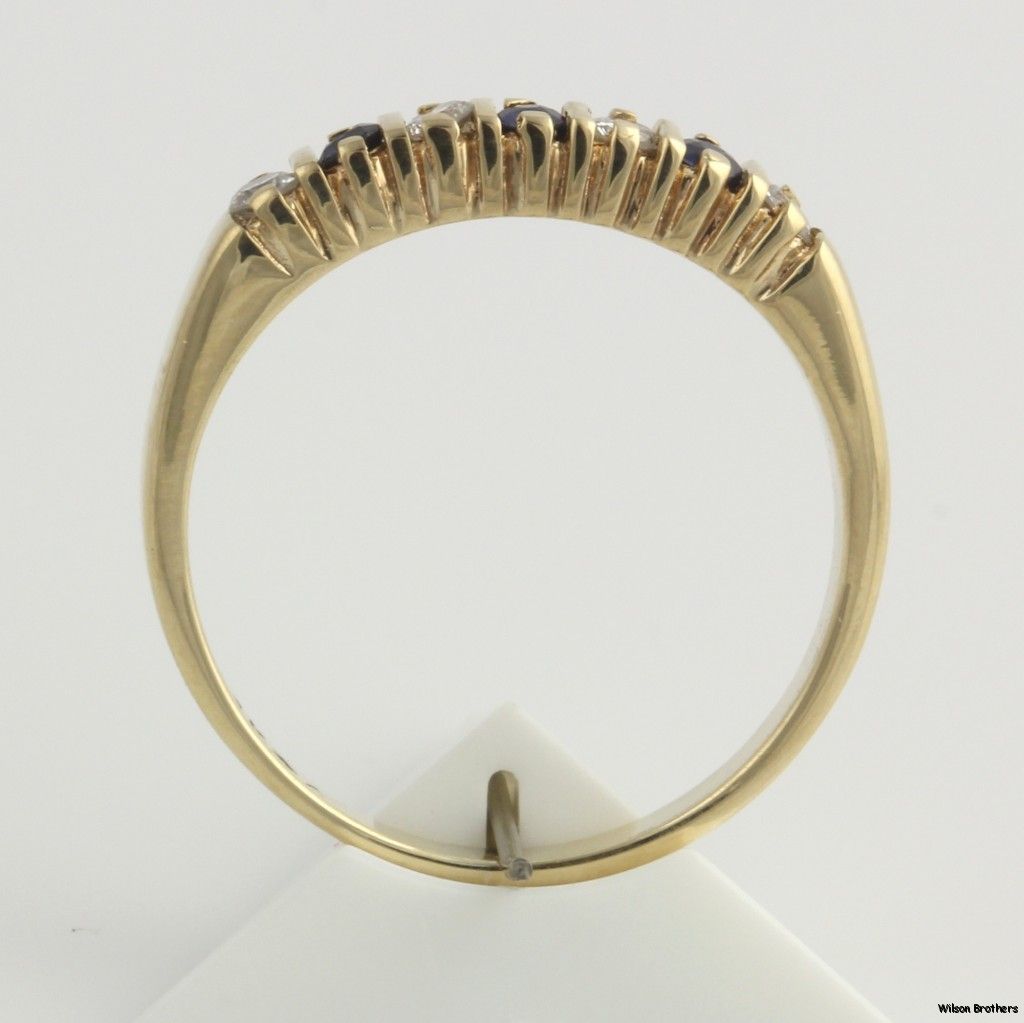   Diamond & Sapphire Band   14k Yellow Gold Round Prong Anniversary Ring