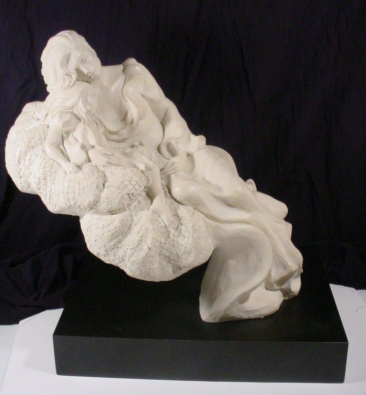 Austin Sculpture Mother Child on Couch Signed Alice Heath