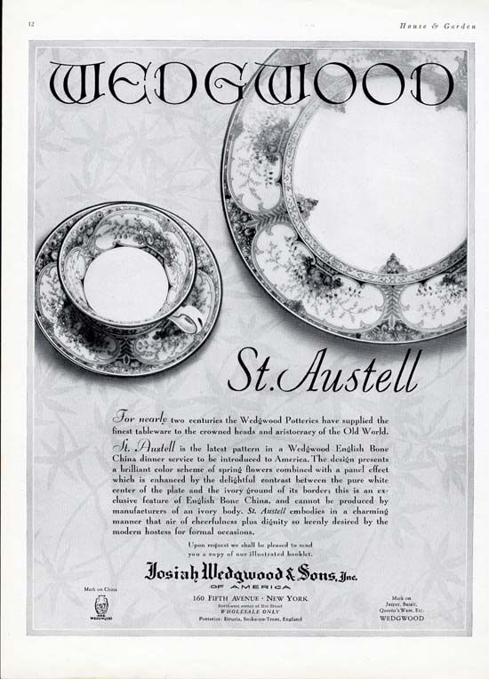 Wedgwood China Ad St Austell Design 1930