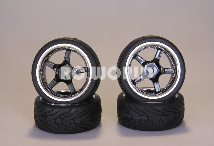 RC 1 10 Car Tires Black Chrome Lip Wheels Rims Package Kyosho Tamiya 