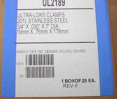 Band It UL2189 Stainless steel Ultra Lok clamp, box of 25, 7X3/4X 