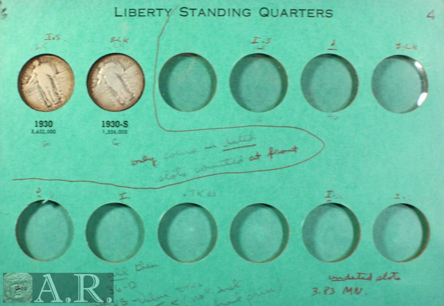 Old Time Meghrig Standing Liberty Quarter Album, 14 Coins w/1927 S