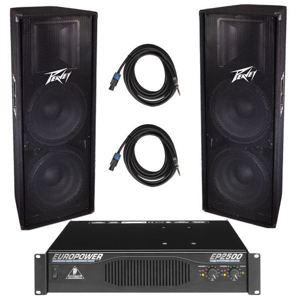 Peavey PV215 15 700W Speakers Power Amp Behringer EP2500 and Cables 