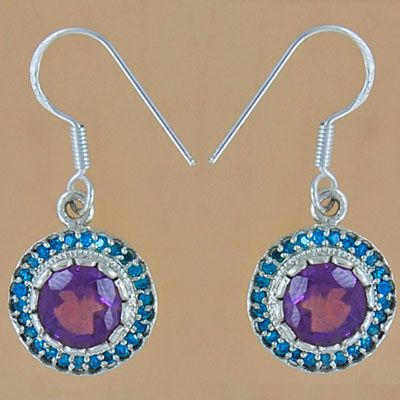 AAA Dazzling Amethyst Zircon Gemstone 925Sterling Silver Earrings 