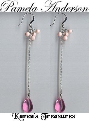 Pamela Anderson Jewelry Pink Glass Dangle Earrings New