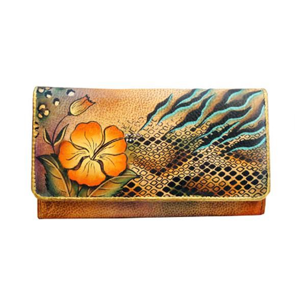 Anuschka Genuine Leather Accordion Flap Wallet Hand Painted Python 