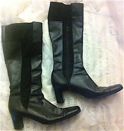 Black tall boots Size 10 inside zip Stretch and Leather Sexy Gorgeous 