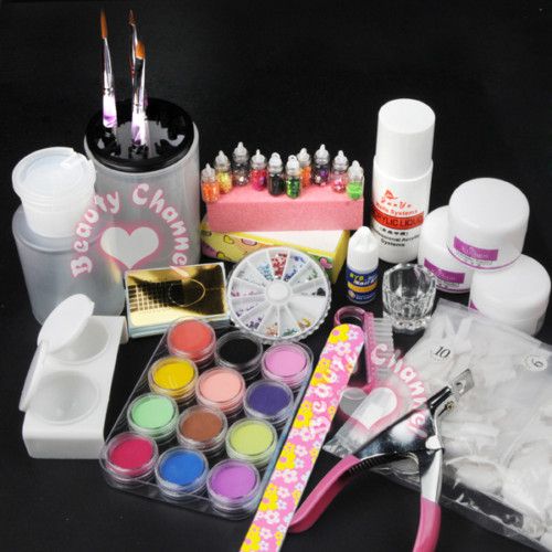 Full Pro Acrylic Powder Liquid Kits Nail Art Tip Kit