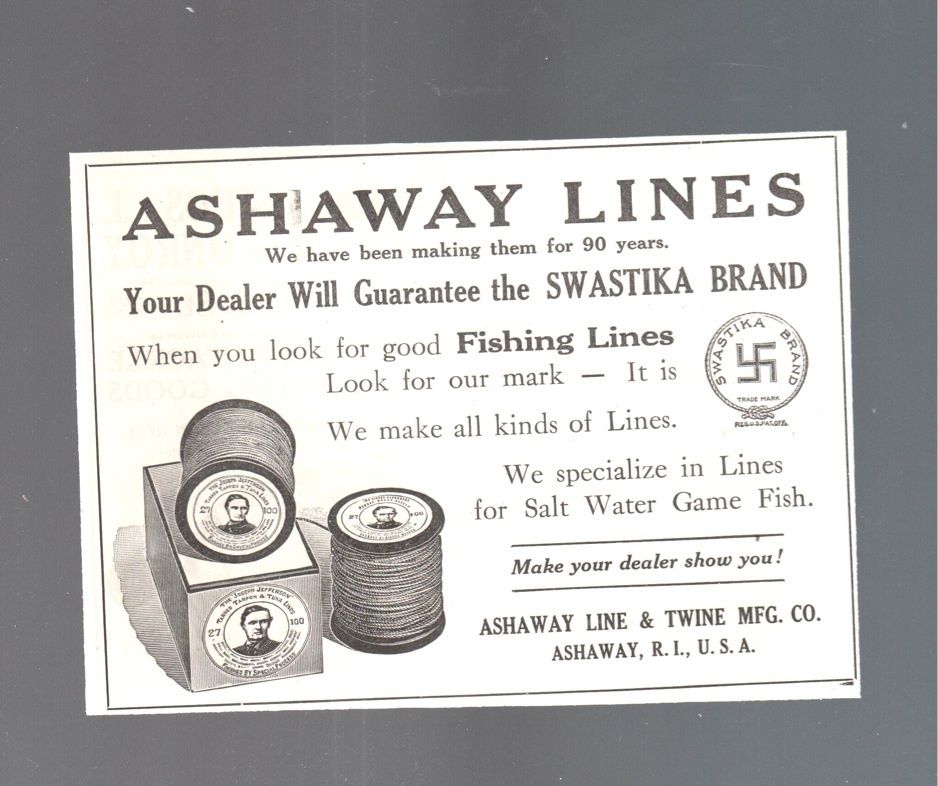 1915 ASHAWAY LINE & TWINE RI SWASTIKA BRAND ADV