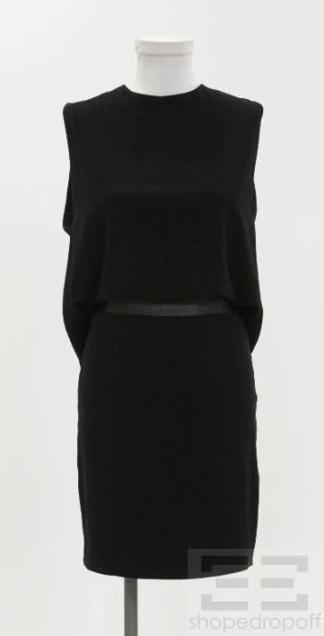 Neil Barret Black Open Black Leather Trim Sleeveless Dress Size 40 