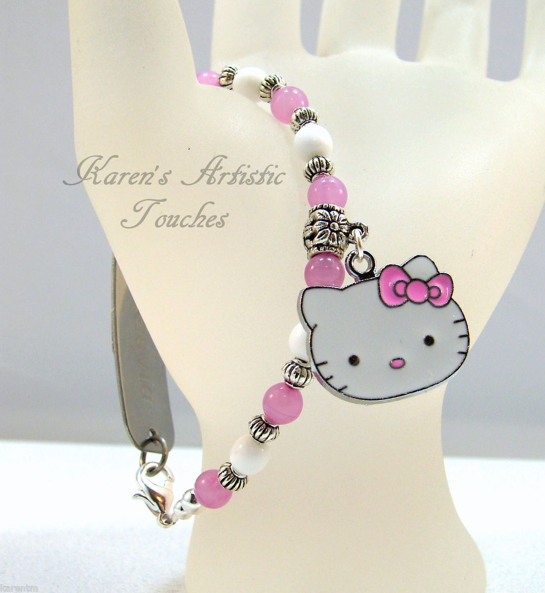 Hello Kitty Charm Pink White Beaded Medical ID Bracelet