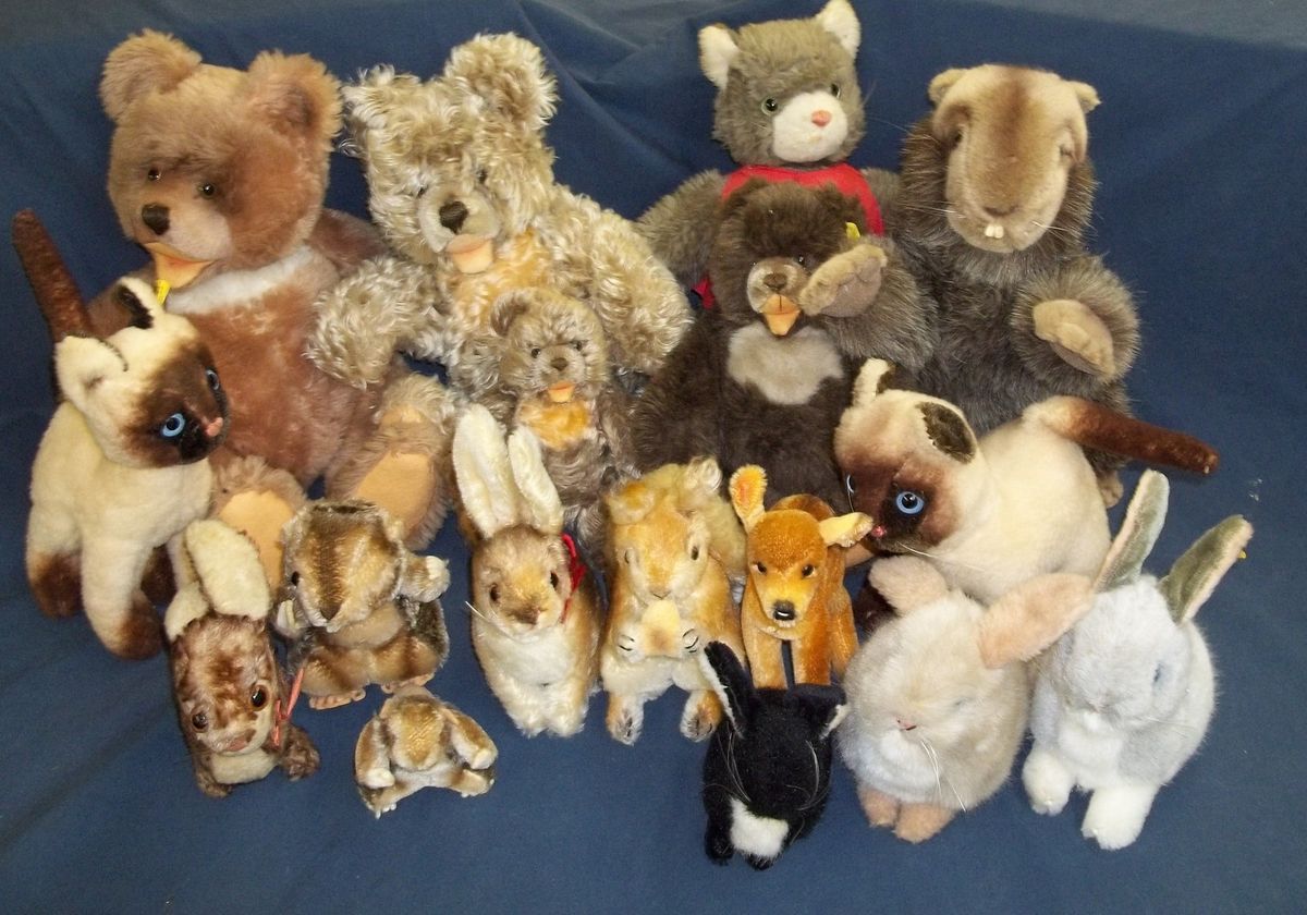   Germany Vintage Stuffed Animals Lot Bears Beavers Cats Bunnies & More