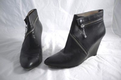 Belle Sigerson Morrison Wedge Shoes Ankle Boots Leather Black 7 5 