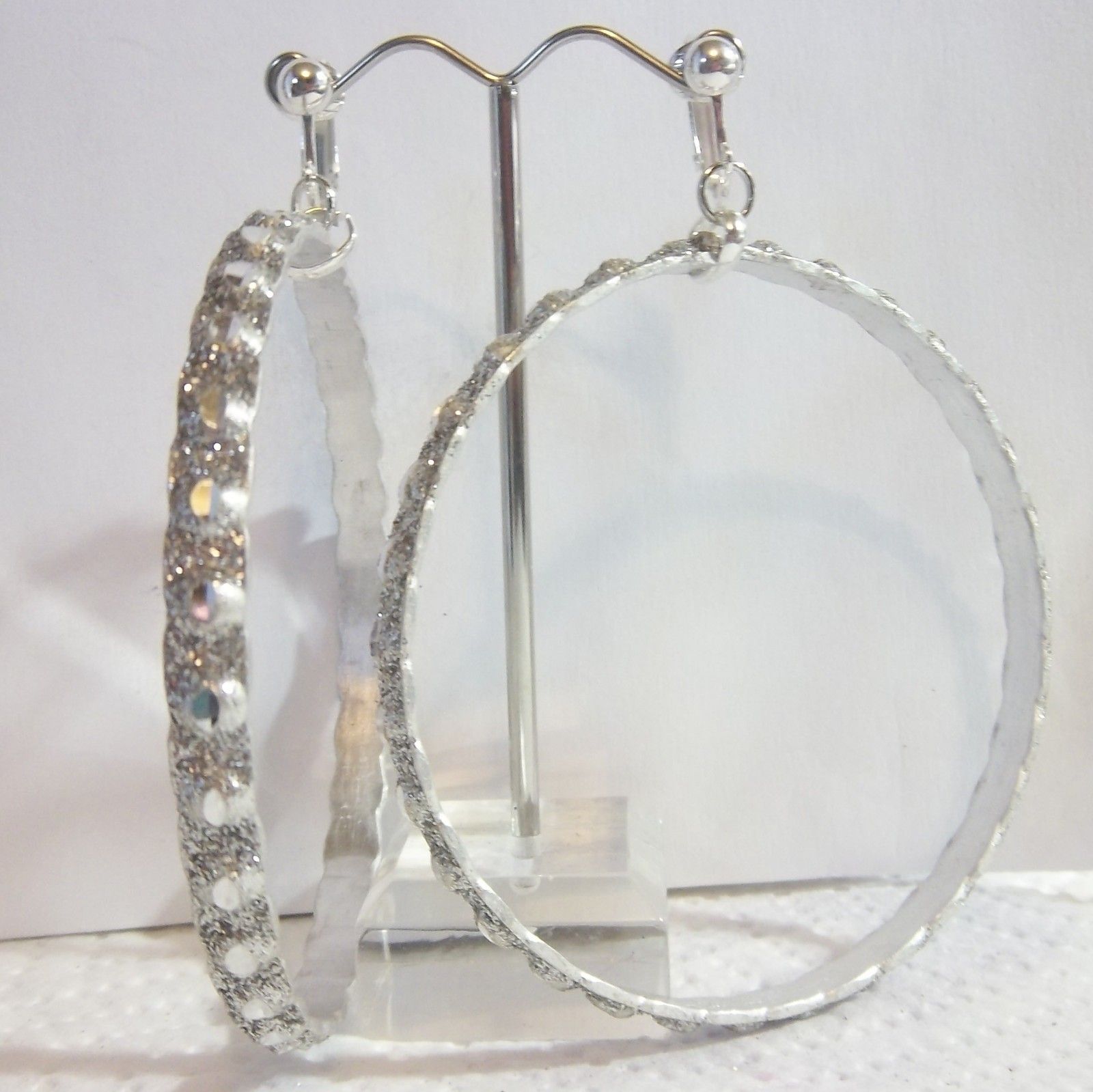   Cut Silver Glitter Large Hoop Earrings J228 Juicebox Jewels USA
