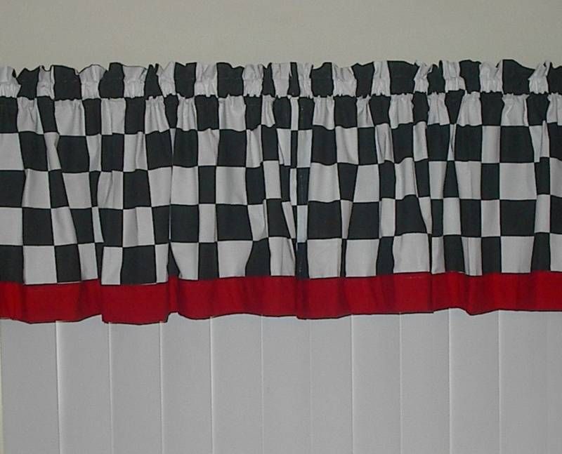 Fat Chef Black White Checkered w Red Curtain Valance