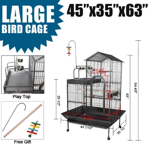    Large Parrot Bird Cage Macaw Finch House Play Top Cages Black Vein