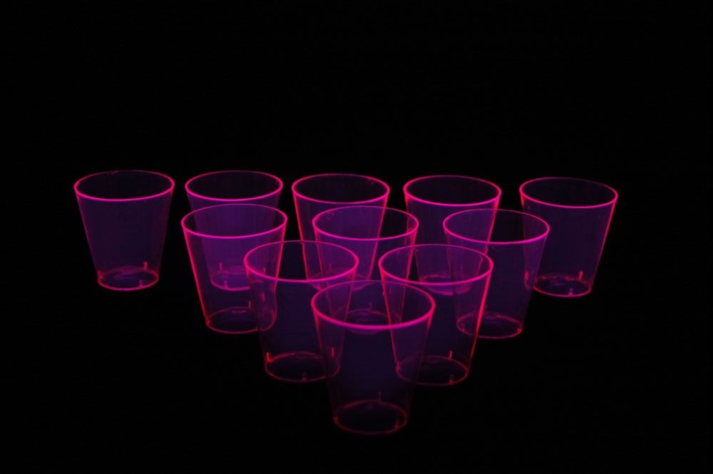 50 Count Neon Pink Blacklight Reactive Plastic Shot Glasses
