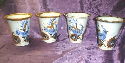 Vtg Ken Edwards Hand Painted Pottery Blue Birds Butterflies Drinking 