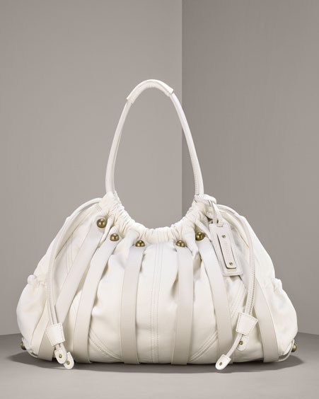 New with Tag Botkier Ivory Skeleton Leather Drawstring Tote Shoulder 