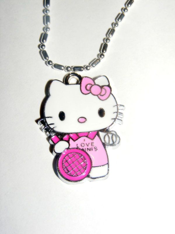 Hello Kitty Pink Playing Tennis Racket Ball Necklace