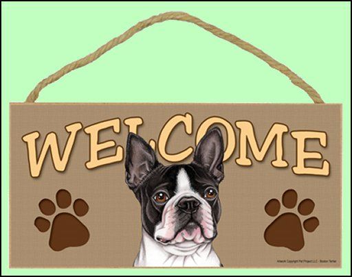 boston terrier dog 10 x 5 wooden welcome sign new