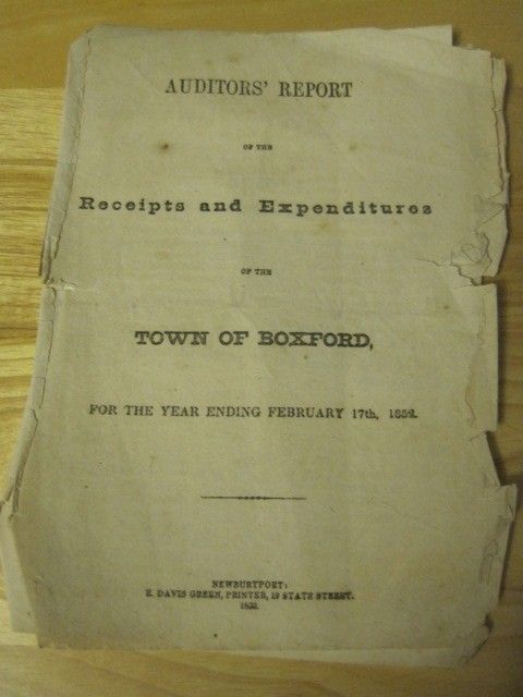    AUDITORS ACCOUNTING REPORT BOXFORD MA Alms House Inventory Schools