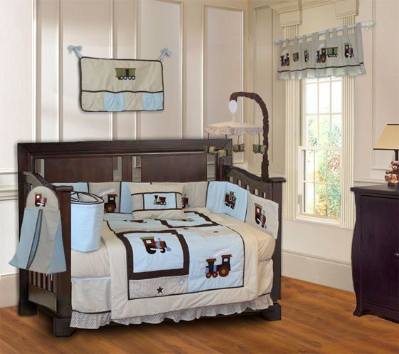 Baby Boy Train Themed Crib Bedding Set 9pc Mobile