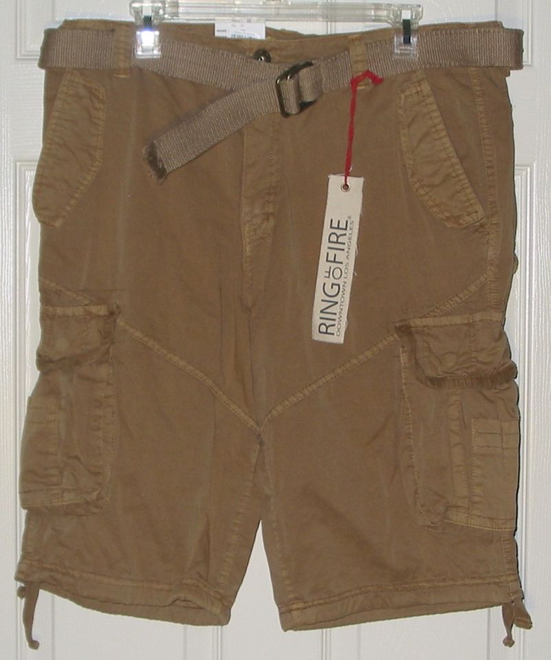   RING OF FIRE CARGO SHORTS LIGHT BROWN SIZE 36 BELT INCLUDED GREAT DEAL
