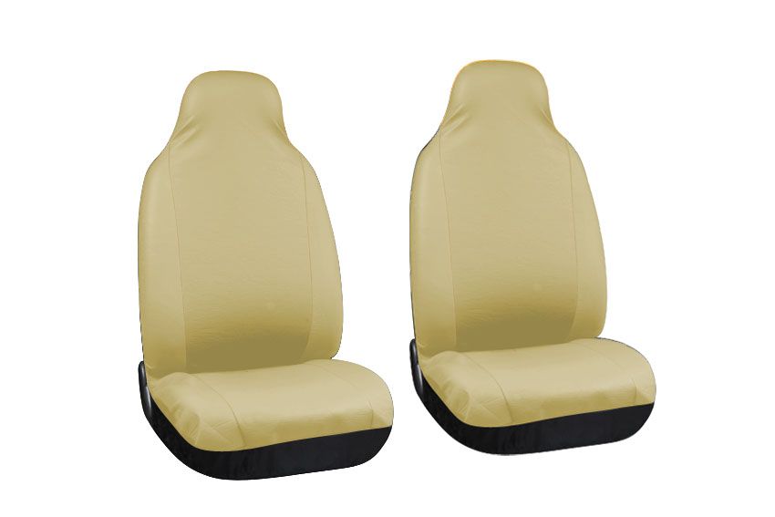   Solid Tan Beige PU Leather High Back Front Bucket SUV Auto Seat Covers