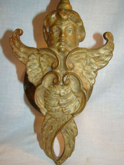   Victorian Brass Figural Winged Cherub Angel Candle Wall Sconces