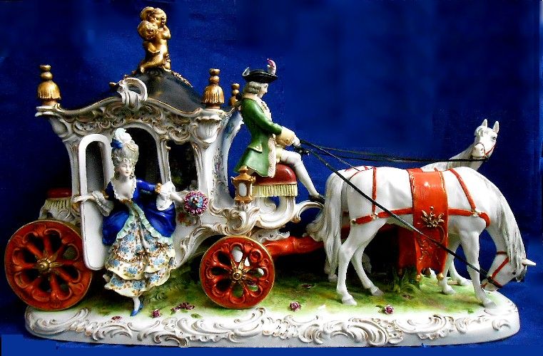 German Vintage Dresden Porcelain Cindarella Coach Horses Figurine 18 