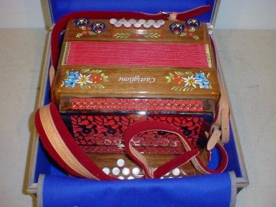 Castiglione Folklore Model Walnut Button Box Accordion with Case Strap 