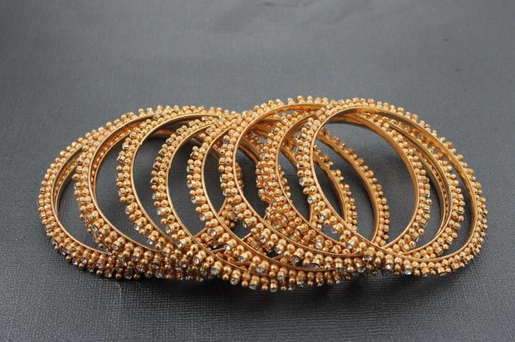 Chamak New Gold and Crystal Beaded Bangle Bracelet Jewelry Set BHFO 