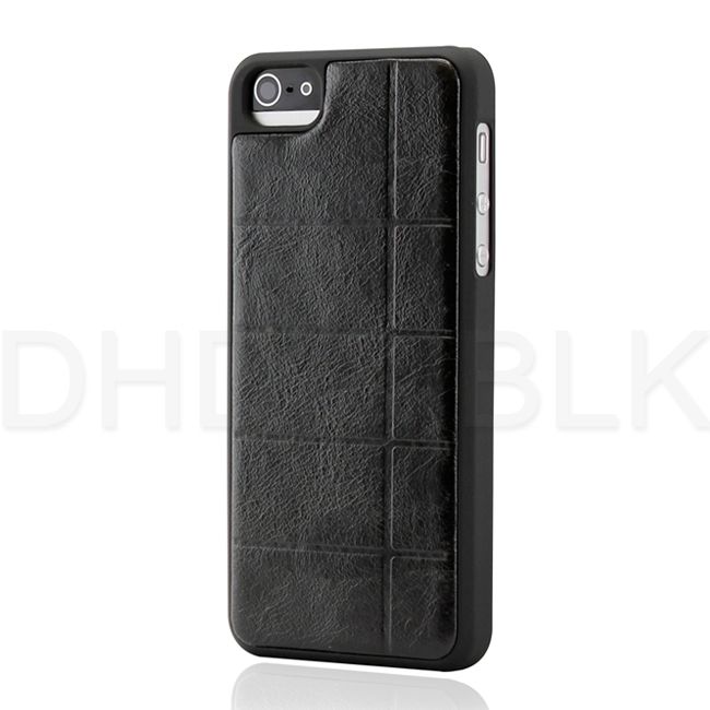 Black Checker PU Leather Back Cover Hard PC Rubberized Case for iPhone 