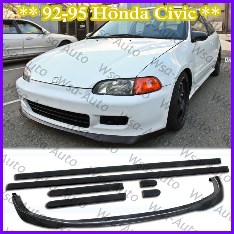 92 95 Civic SiR Front Bumper Lip Kit Spoiler + Thin Side Molding Honda